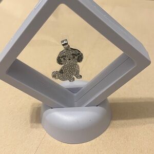 Shih Tzu Necklace Crystal Pave Puppy Pendant - Silver Tone with display Dog
